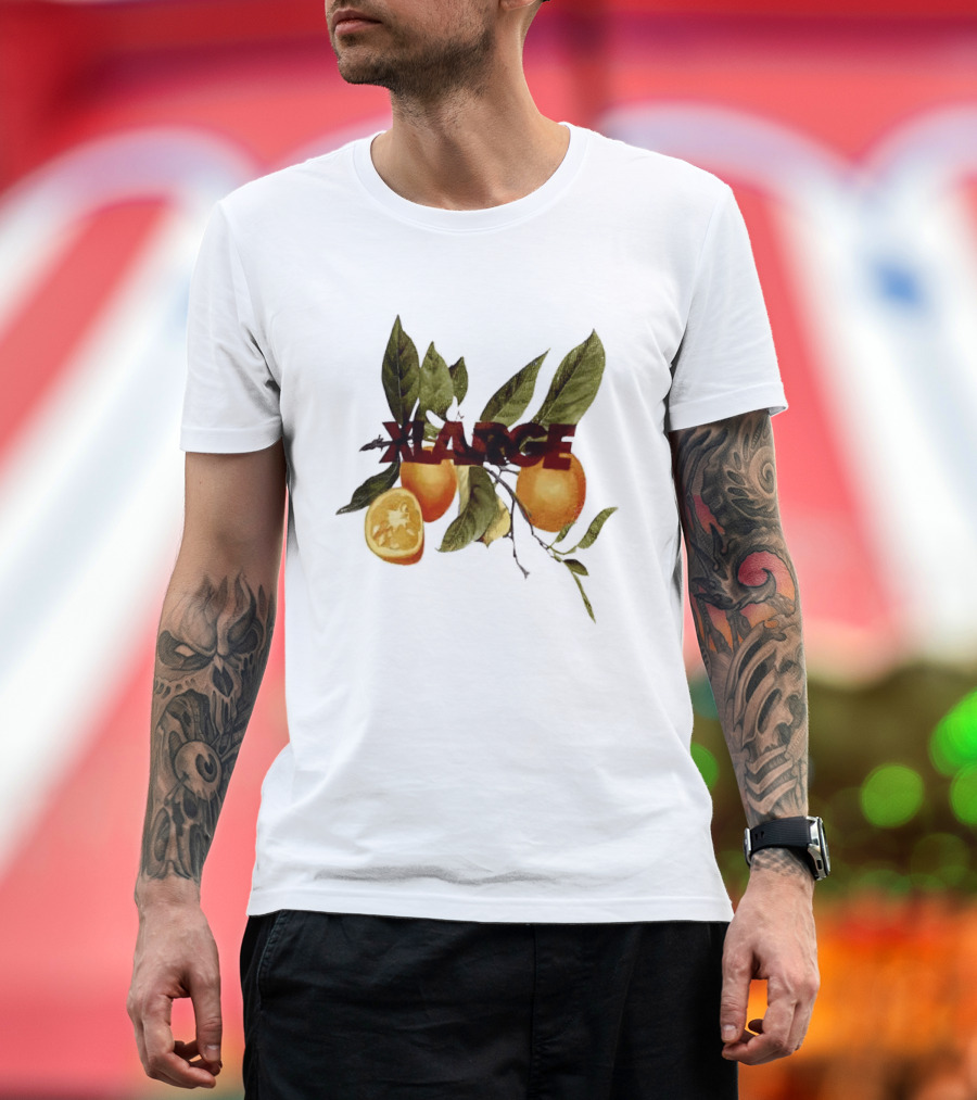 Xlarge Watercolor Oranges Citrus Branch Leaves Slice T-Shirt