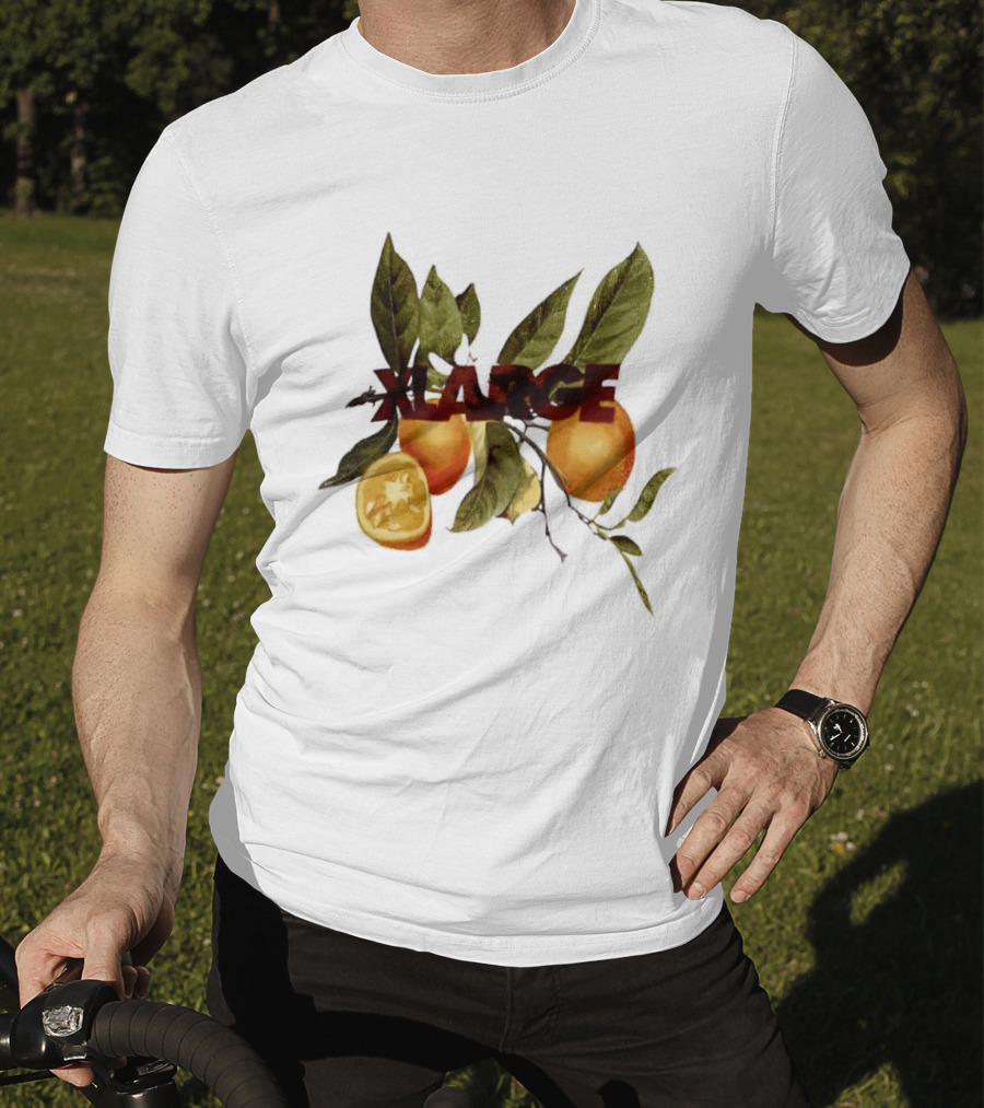 Xlarge Watercolor Oranges Citrus Branch Leaves Slice T-Shirt