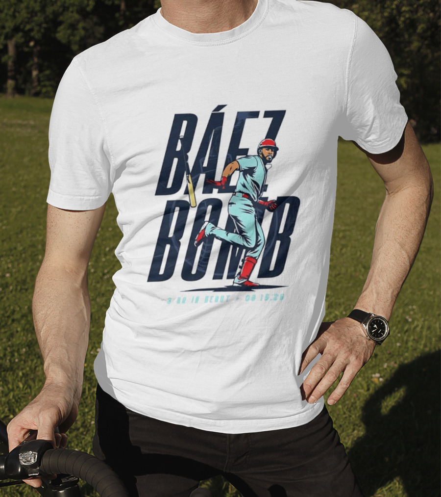 Báez Bomb 3 HR In Debut 08 15 26 Cartoon Baseball Player Running T-Shirt