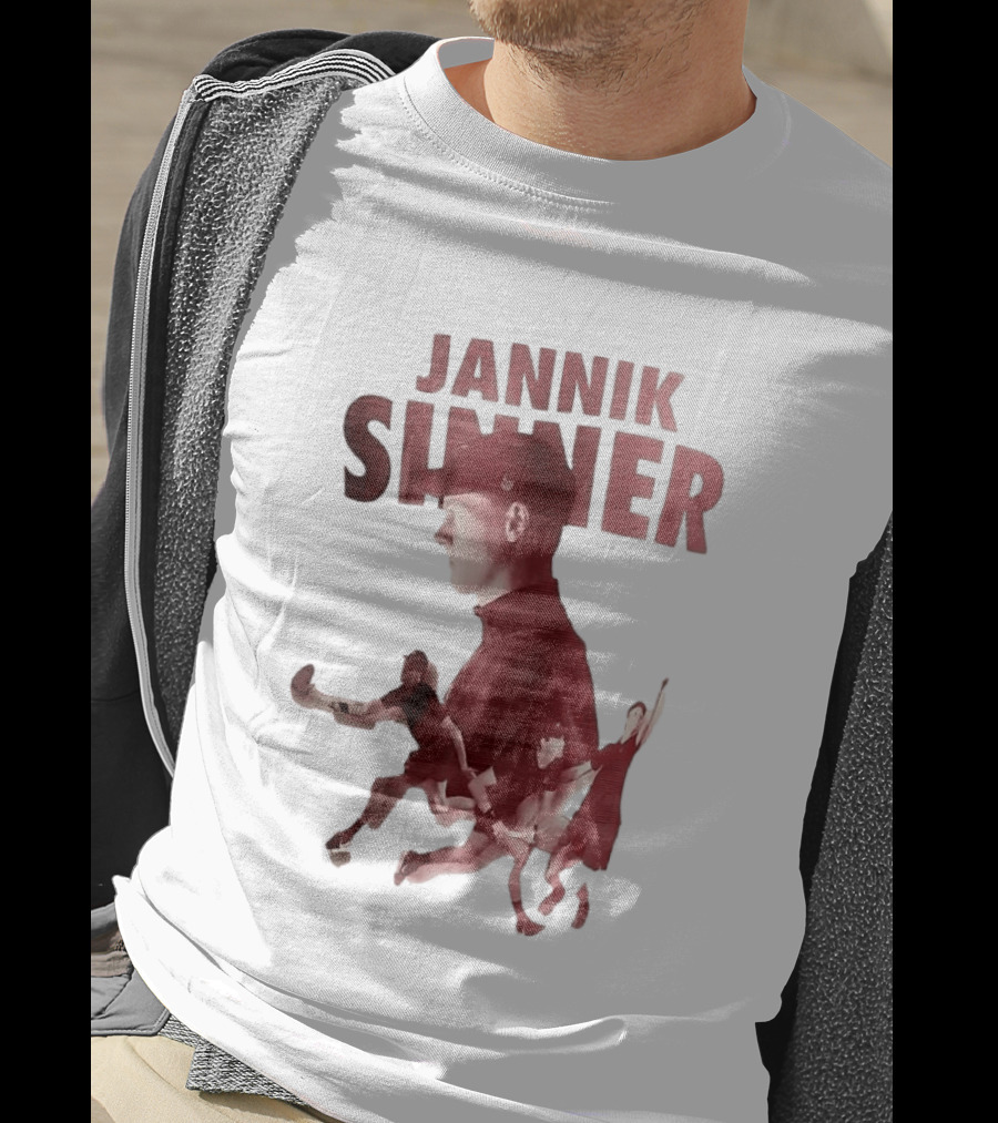Jannik Sinner Red Double Exposure Tennis Action Poses T-Shirt