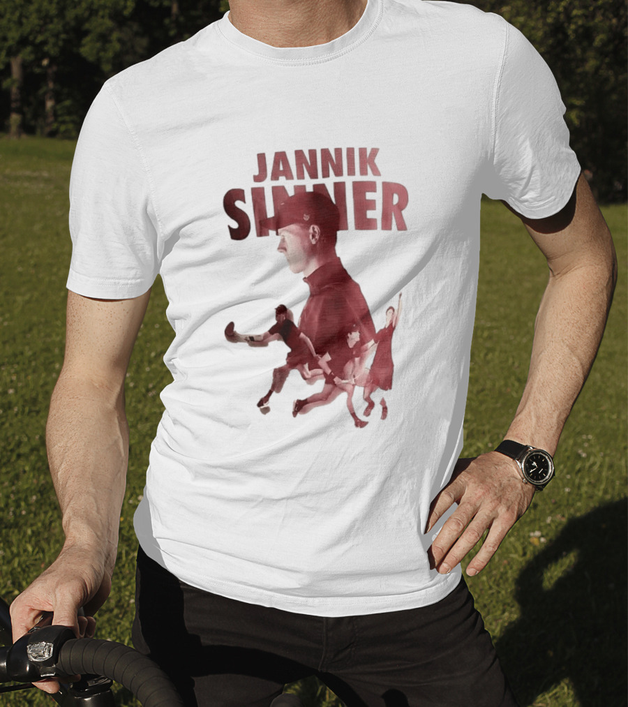 Jannik Sinner Red Double Exposure Tennis Action Poses T-Shirt