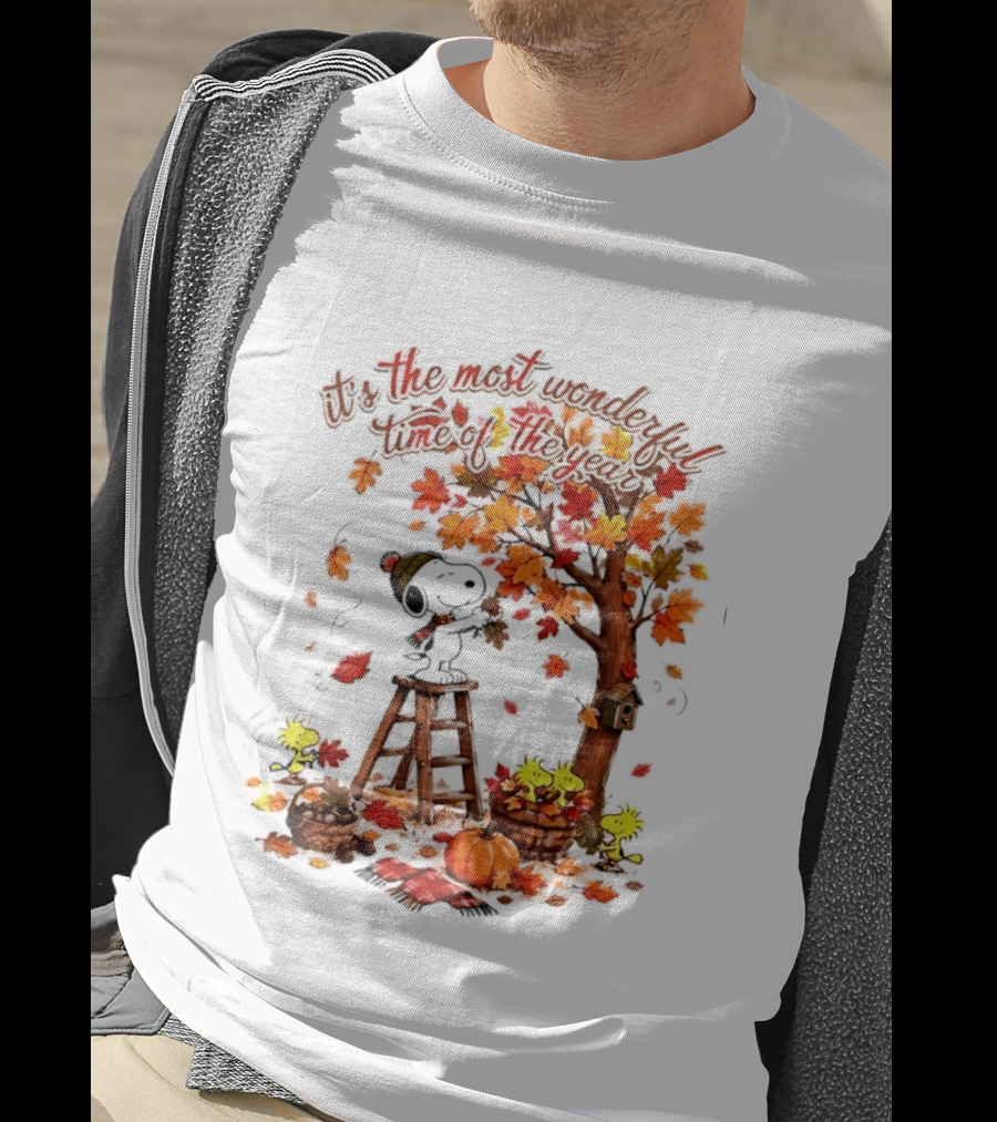 Snoopy It's The Most Wonderful Time Of The Year Autumn Tree Pumpkin Woodstock T-Shirt