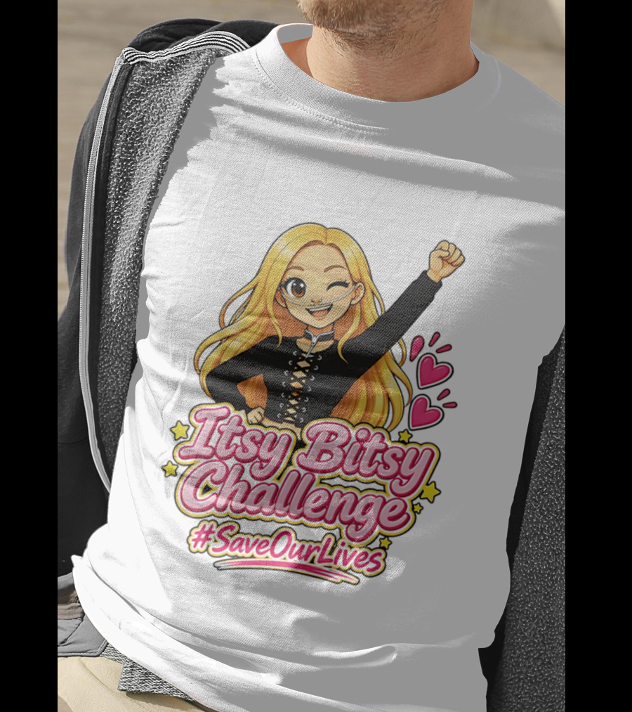 Itsy Bitsy Challenge SaveOurLives With Animated Character And Hearts T-Shirt
