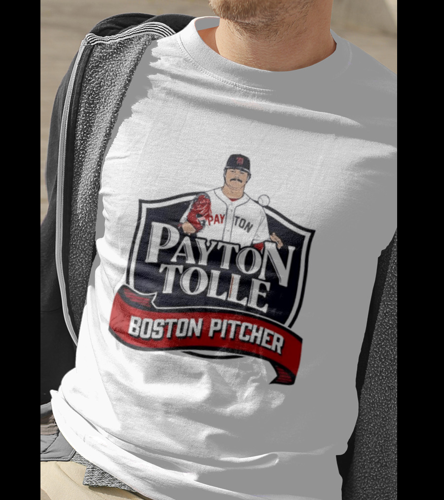 Payton Tolle Boston Pitcher Cartoon Player Shield Ribbon T-Shirt