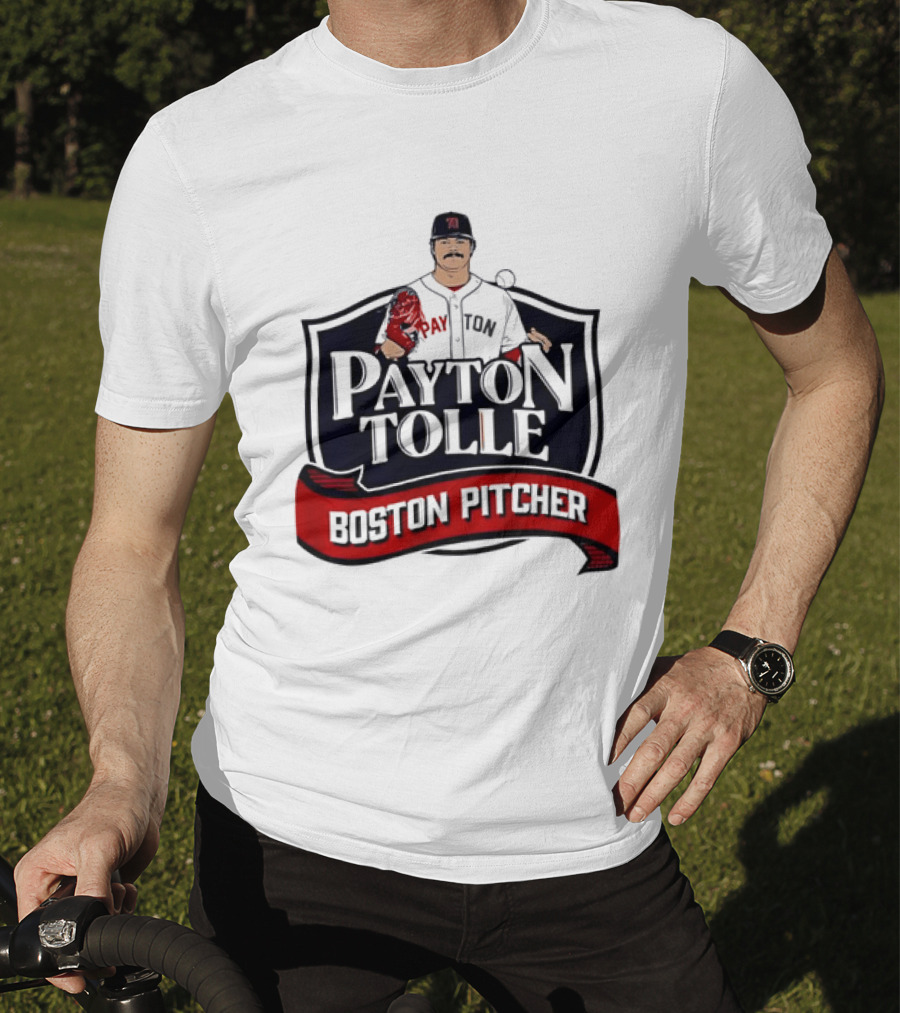Payton Tolle Boston Pitcher Cartoon Player Shield Ribbon T-Shirt
