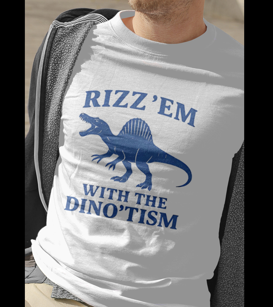 Rizz'em With The Dino'tism Spinosaurus Roaring Blue T-Shirt