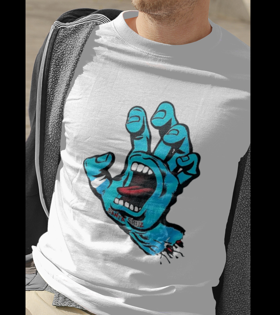 Santa Cruz Blue Screaming Hand Open Mouth Tongue Cartoon T-Shirt