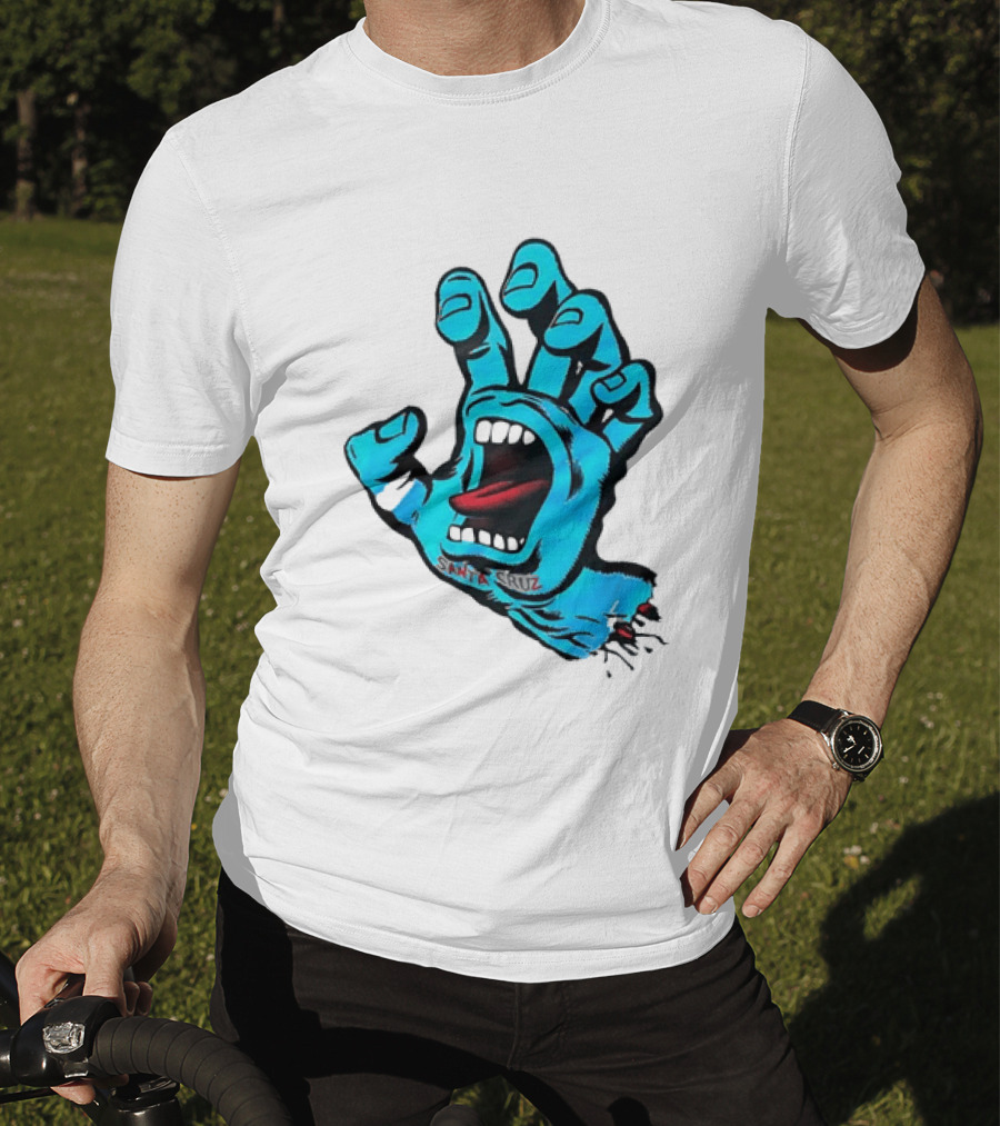Santa Cruz Blue Screaming Hand Open Mouth Tongue Cartoon T-Shirt