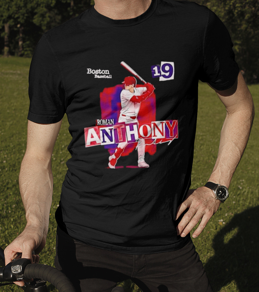 Boston Baseball 19 Roman Anthony Player Batting Red Paint T-Shirt