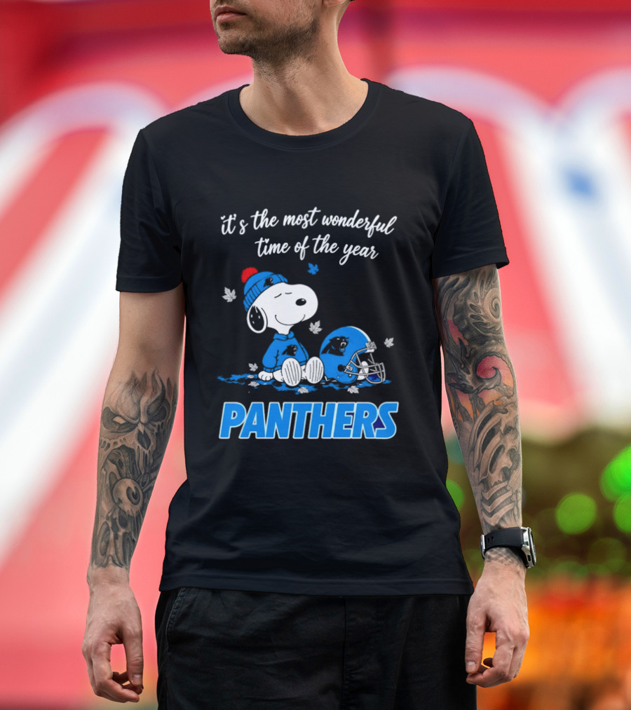 Panthers It's The Most Wonderful Time Of The Year Cartoon Snoopy Beanie Helmet T-Shirt