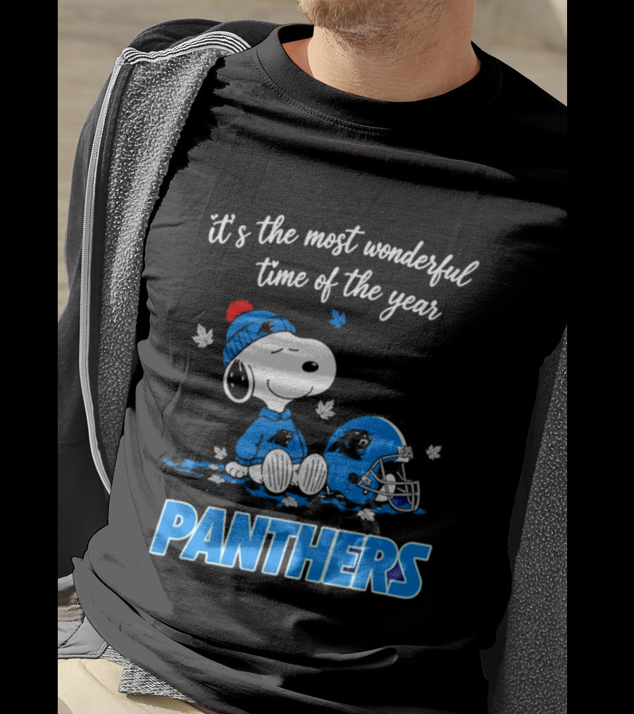 Panthers It's The Most Wonderful Time Of The Year Cartoon Snoopy Beanie Helmet T-Shirt