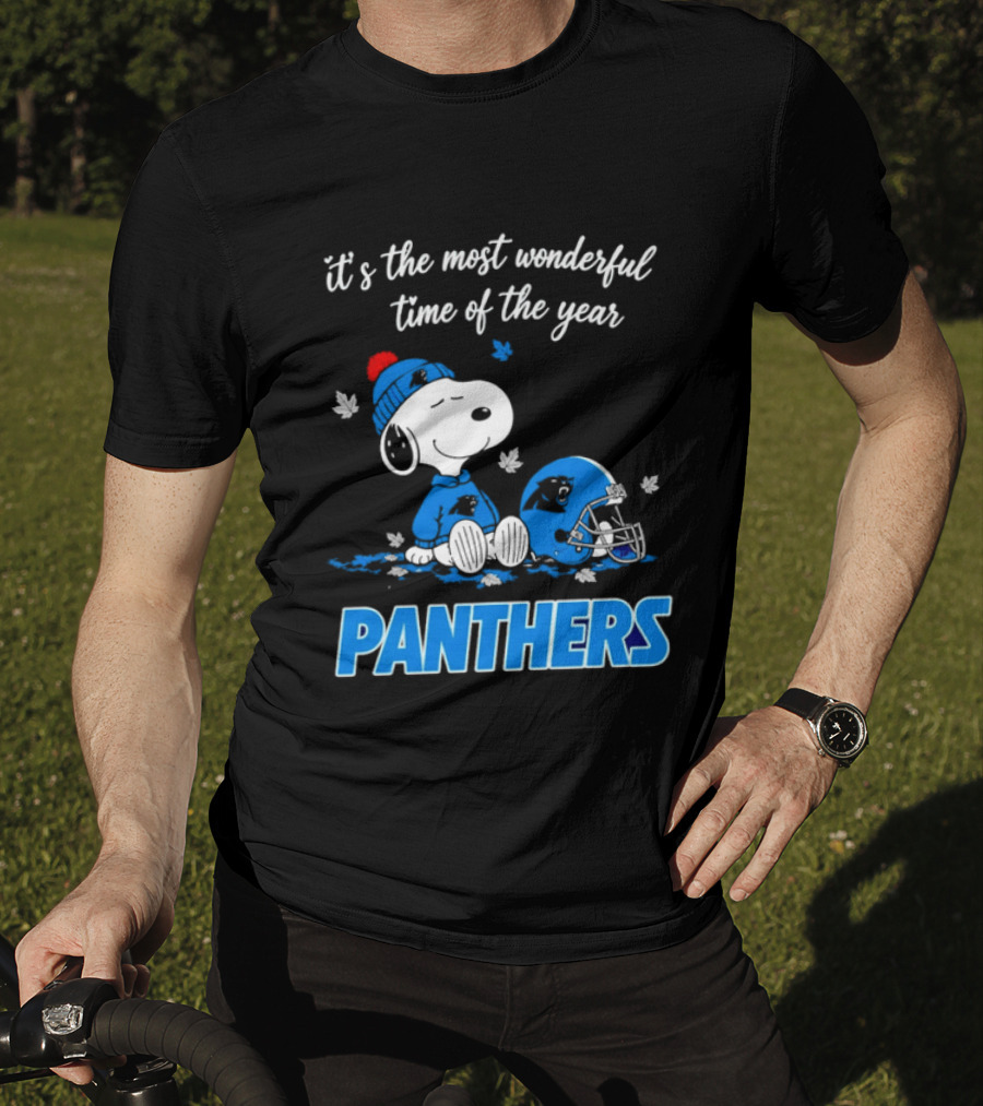 Panthers It's The Most Wonderful Time Of The Year Cartoon Snoopy Beanie Helmet T-Shirt