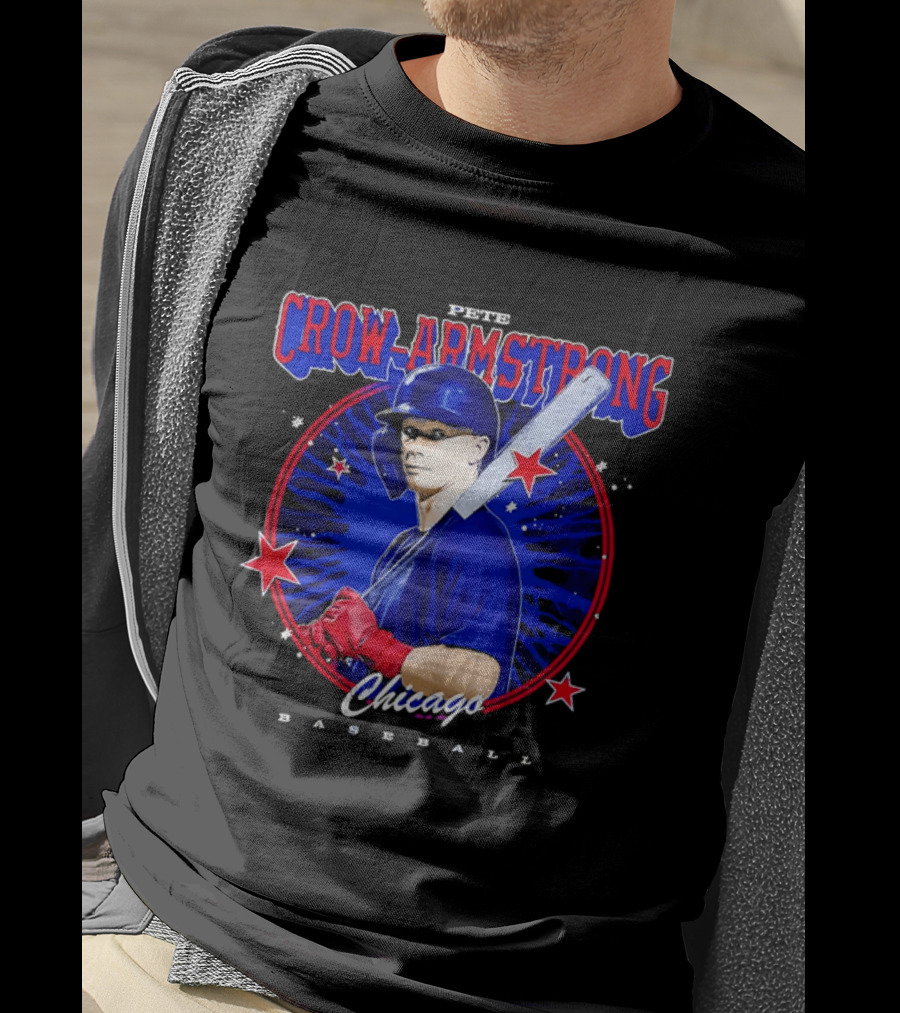 Chicago Baseball Pete Crow Armstrong Batting Photo Red Stars T-Shirt