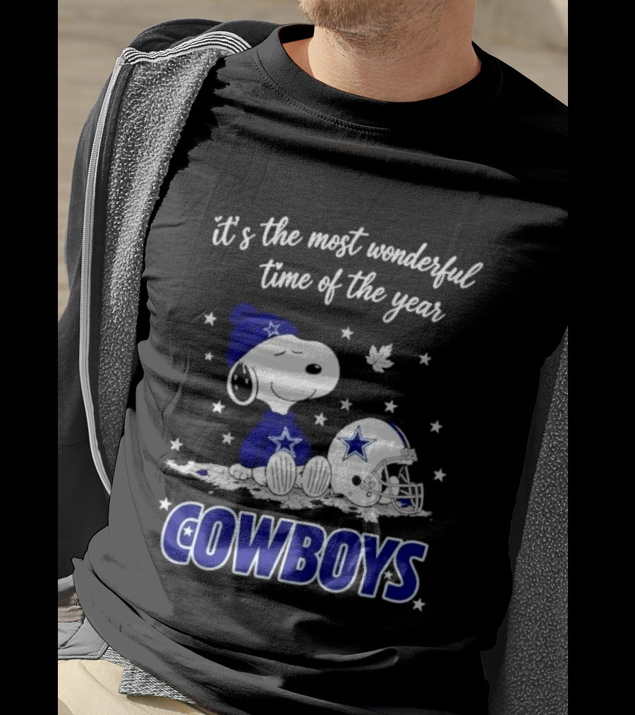 Its The Most Wonderful Time Of Year Snoopy Dallas Cowboys Beanie Helmet Stars T-Shirt
