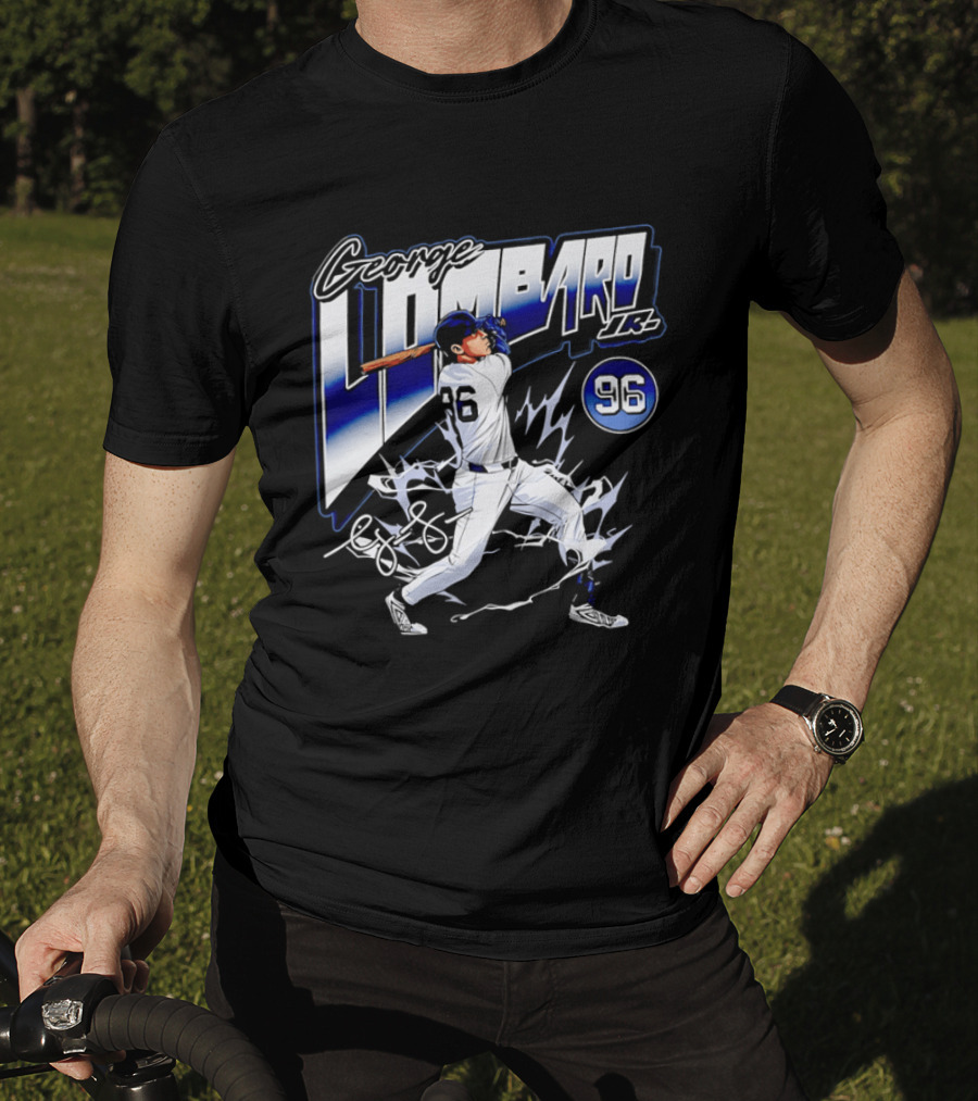 George Lombardo Jr 96 Baseball Player Swinging Bat Lightning T-Shirt