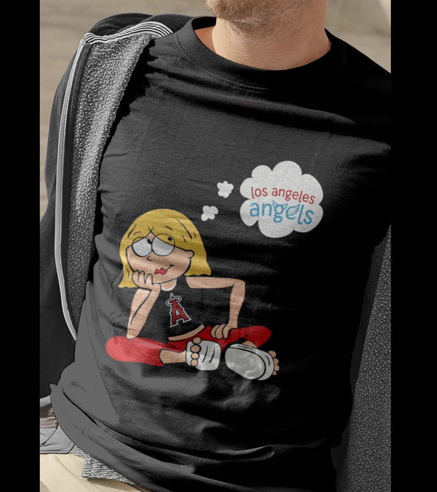 Los Angeles Angels MLB Blonde Girl Thought Bubble Sitting Pose T-Shirt