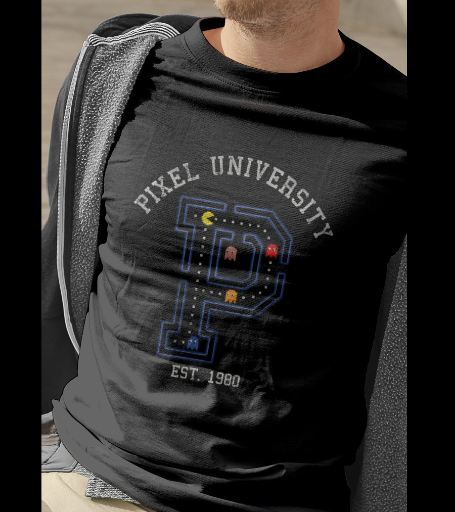 Pixel University Est. 1980 Gaming Arcade Maze P Ghost Characters T-Shirt