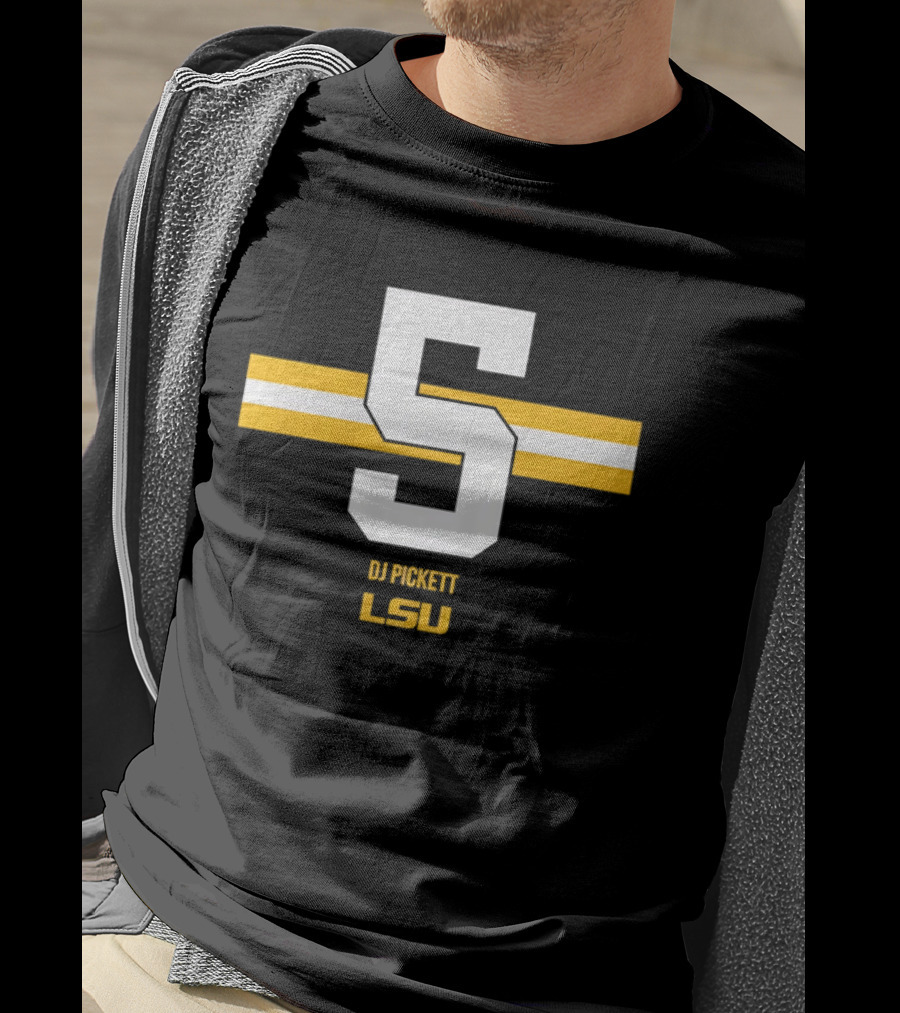 LSU Tigers DJ Pickett Number 5 Yellow T-Shirt