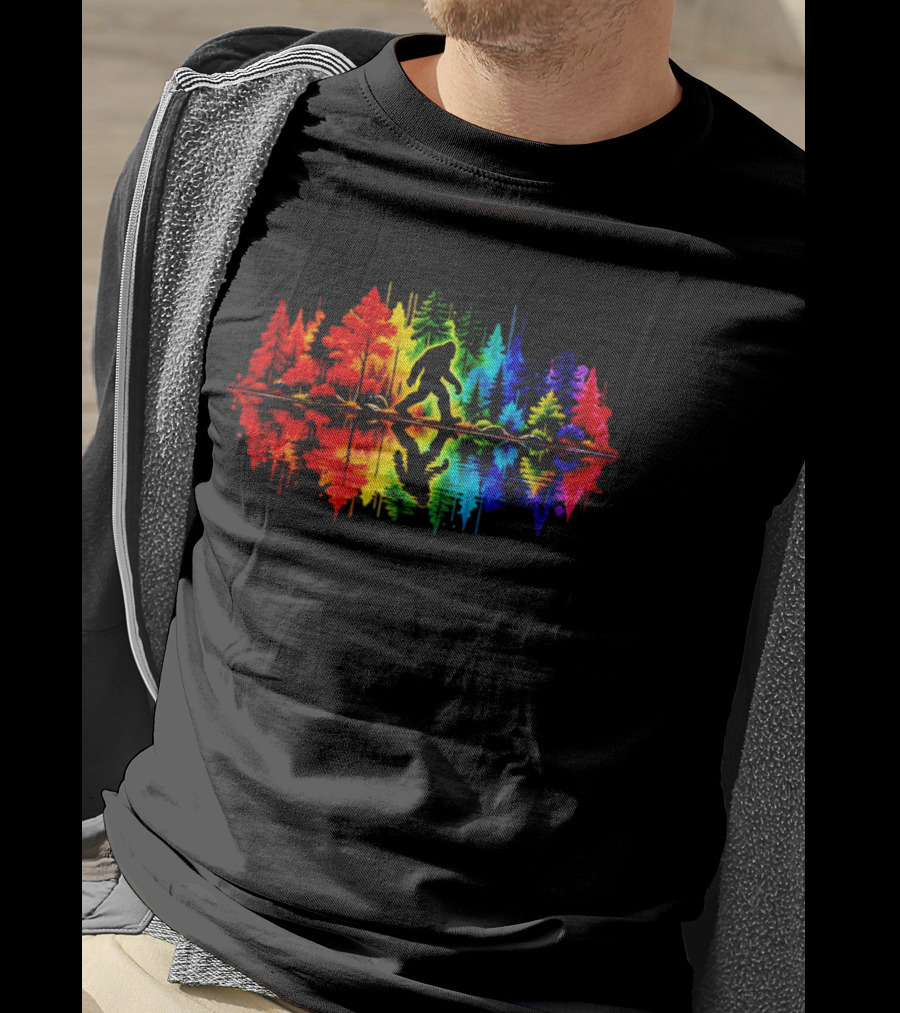 Rainbow Bigfoot Forest Reflection T-Shirt