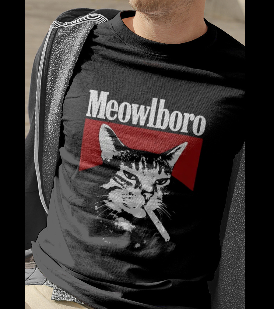 Meowlboro Cat Cigarette Parody With Smoking Cat And Red T-Shirt