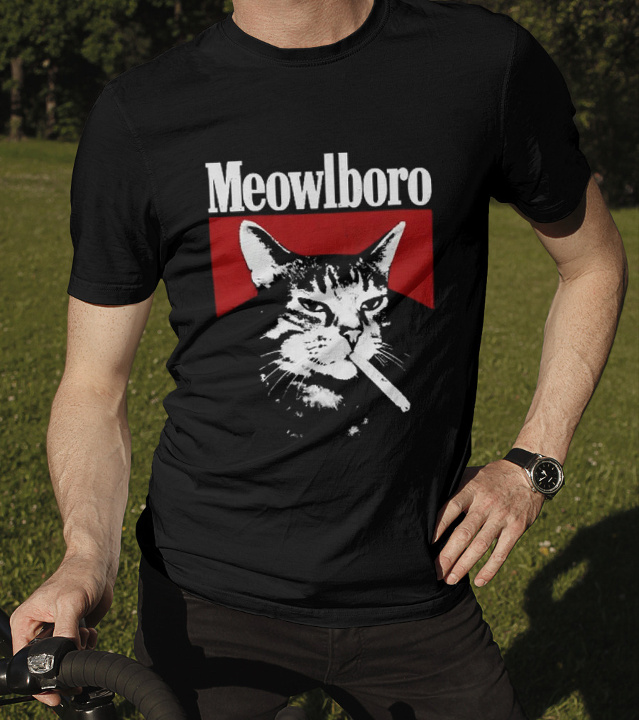 Meowlboro Cat Cigarette Parody With Smoking Cat And Red T-Shirt