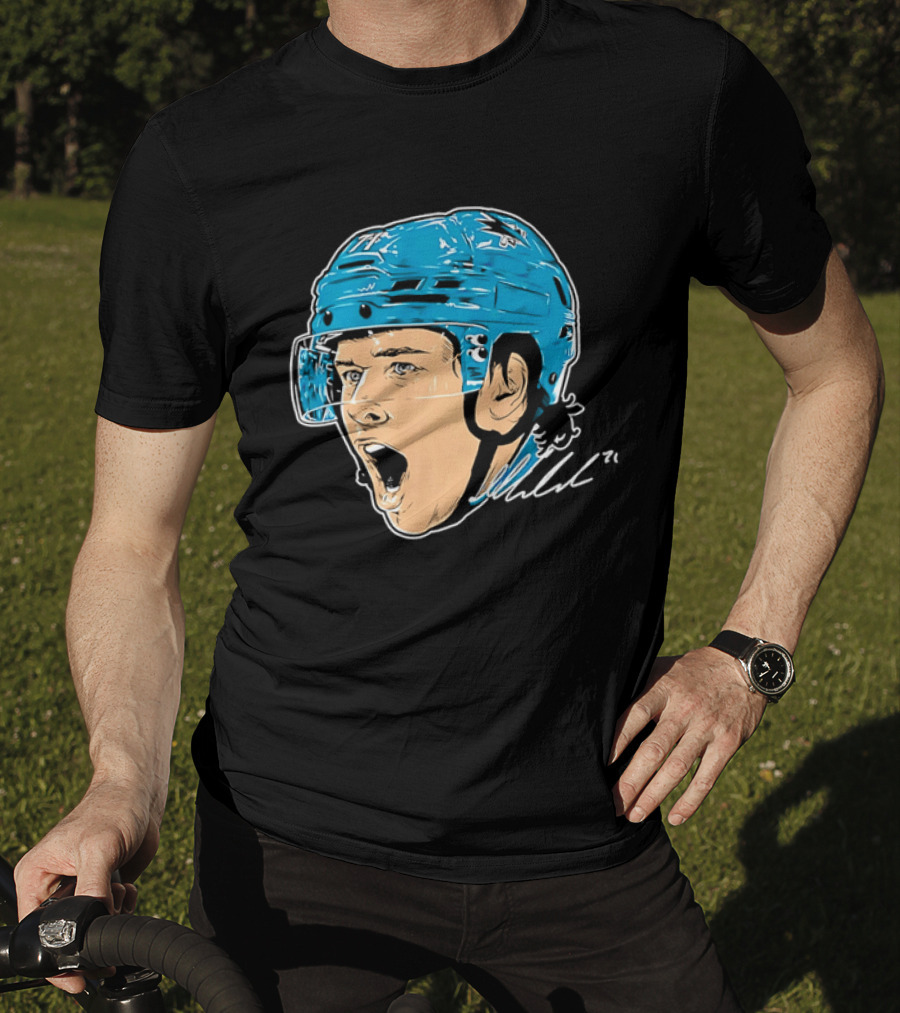 San Jose Sharks NHL 71 Yelling Hockey Player Helmet Caricature T-Shirt