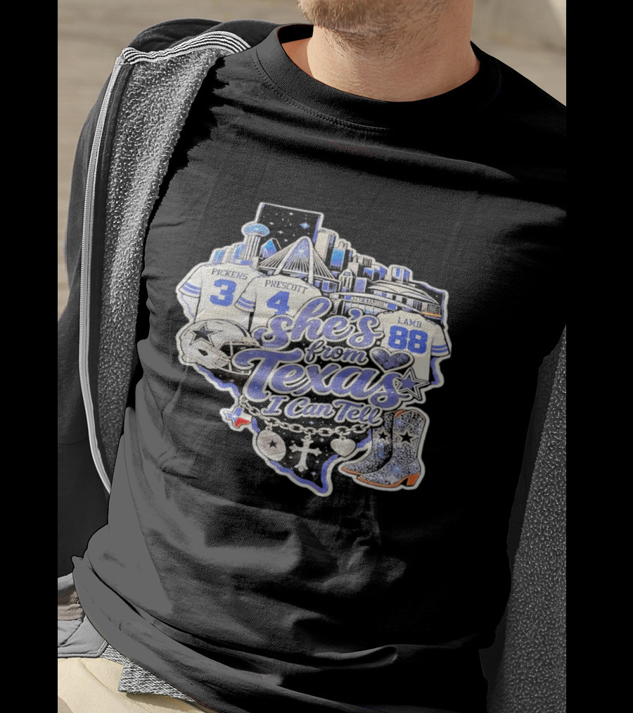 She's From Texas I Can Tell Pickens Prescott Lamb Dallas Cowboys Boots AT&T Stadium T-Shirt