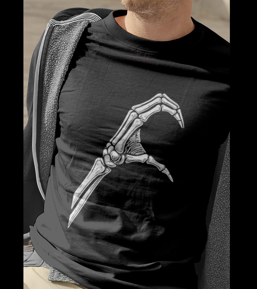 Skeleton Bone Hand Half Heart Gesture Line Sketch T-Shirt