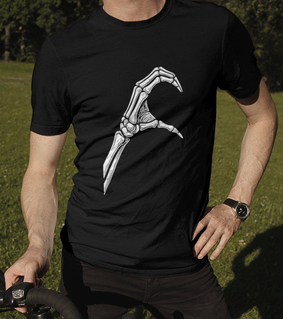 Skeleton Bone Hand Half Heart Gesture Line Sketch T-Shirt