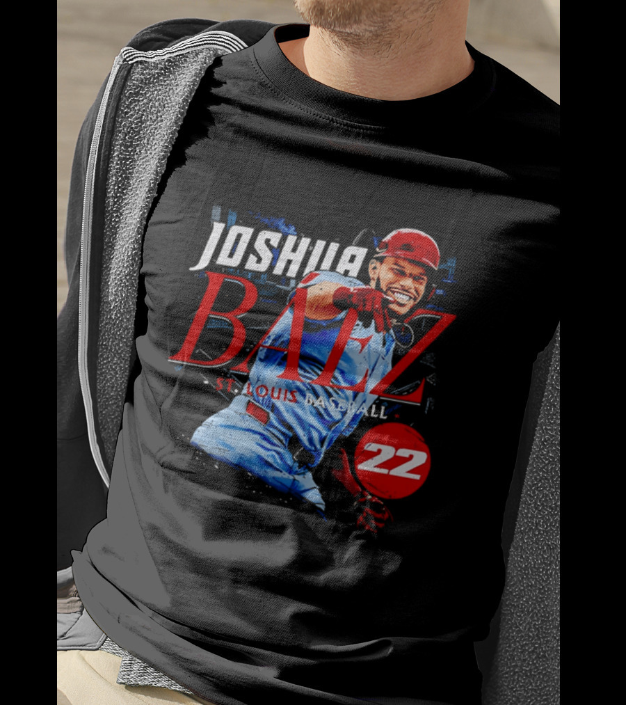 Joshua Baez 22 St Louis Baseball Red Helmet Distressed Photo T-Shirt