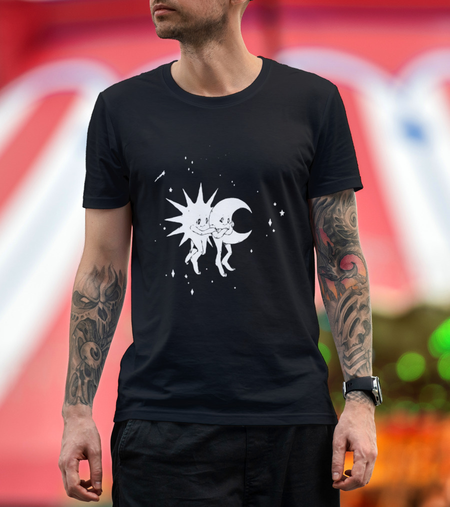 Steady Hands Sun Moon Black White Stars Walking T-Shirt