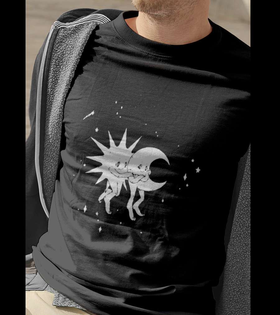 Steady Hands Sun Moon Black White Stars Walking T-Shirt