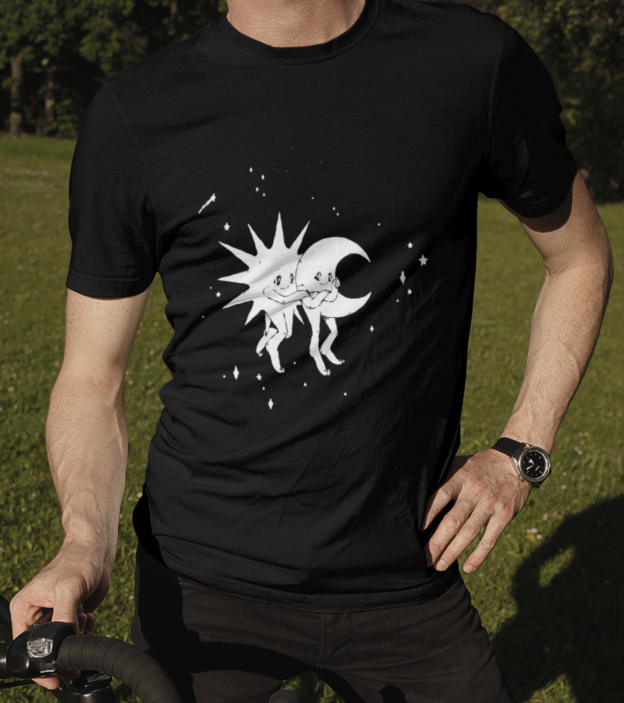 Steady Hands Sun Moon Black White Stars Walking T-Shirt