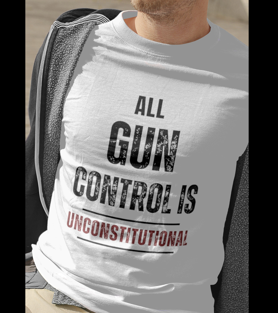 All Gun Control Is Unconstitutional Distressed Black Red Curved Lines T-Shirt