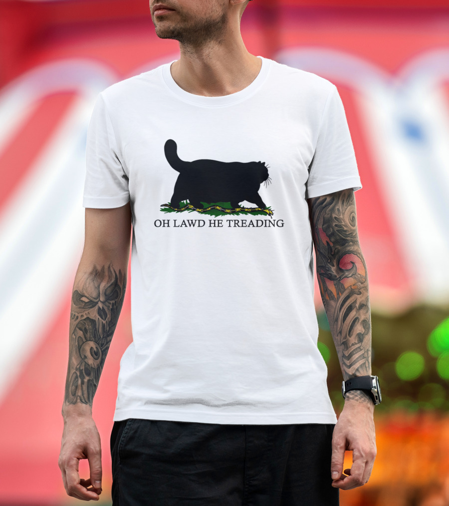 Oh Lawd He Treading Cat Silhouette With Snake And Grass T-Shirt