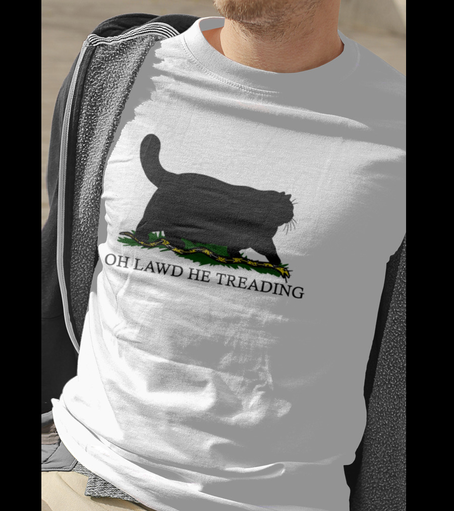 Oh Lawd He Treading Cat Silhouette With Snake And Grass T-Shirt