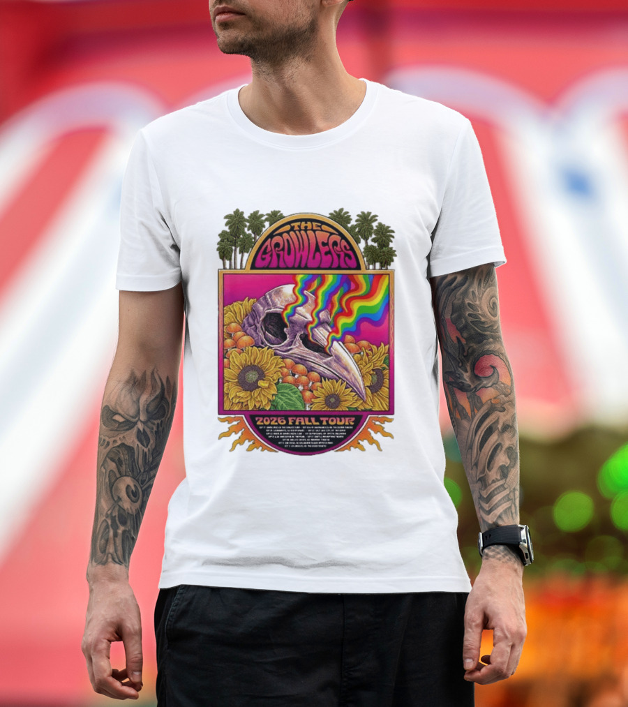 The Growlers 2026 Fall Tour Skull And Sunflower Psychedelic West Coast Dates Santa Cruz To Los Angeles T-Shirt