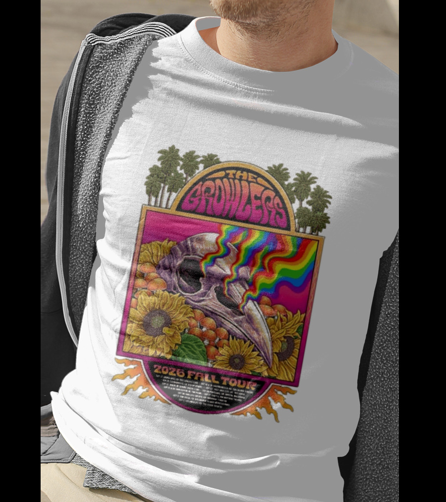 The Growlers 2026 Fall Tour Skull And Sunflower Psychedelic West Coast Dates Santa Cruz To Los Angeles T-Shirt