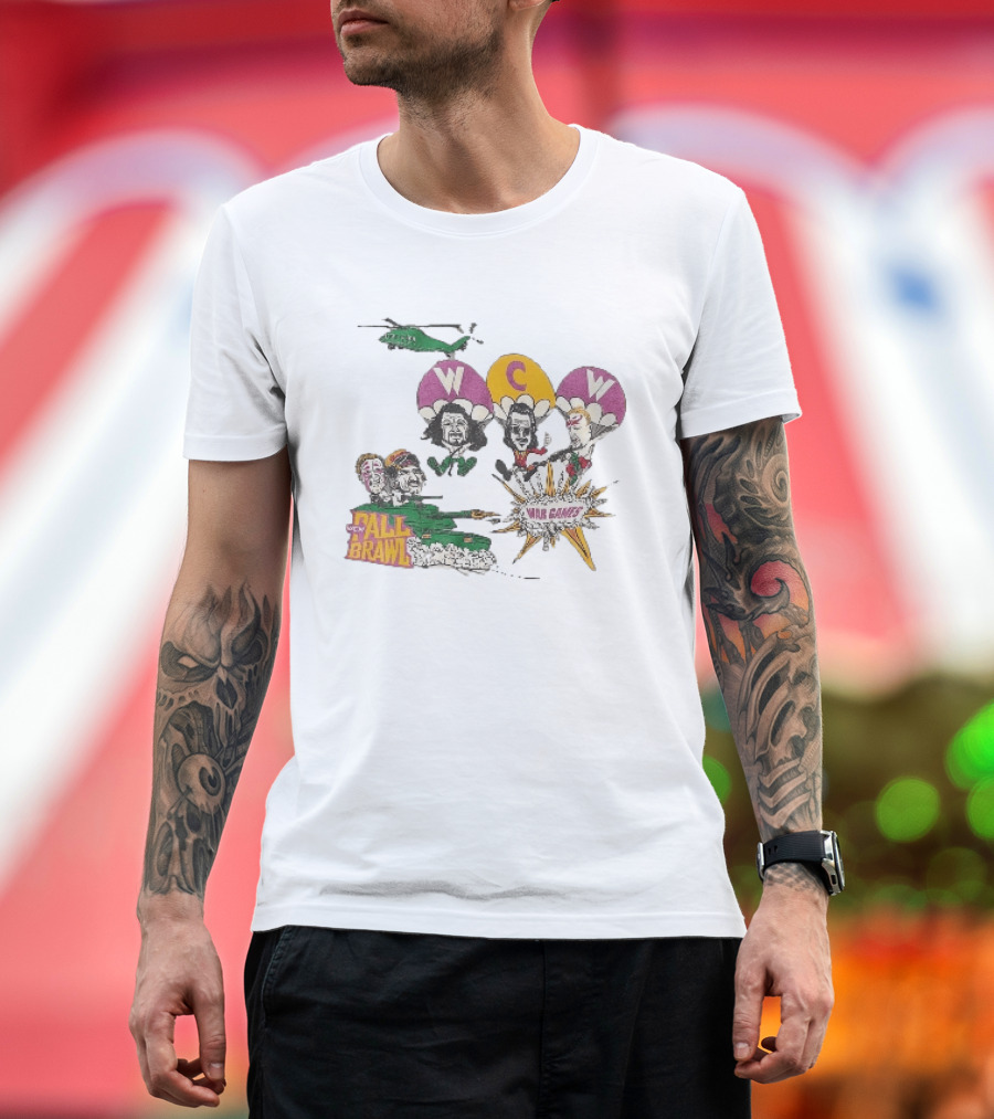 WCW Fall Brawl War Games Helicopter Cartoon Characters Explosion T-Shirt