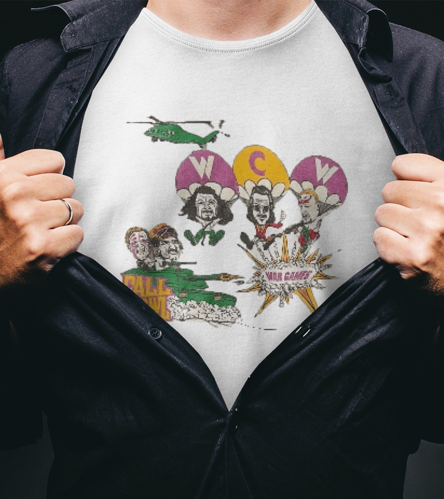 WCW Fall Brawl War Games Helicopter Cartoon Characters Explosion T-Shirt