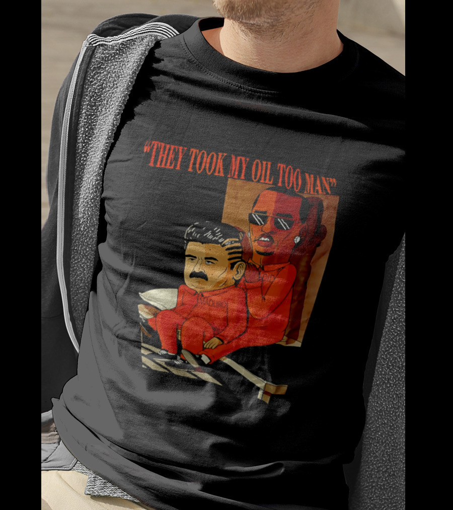 They Took My Oil Too Man' Sitting Cartoon Characters In Prison Uniforms T-Shirt