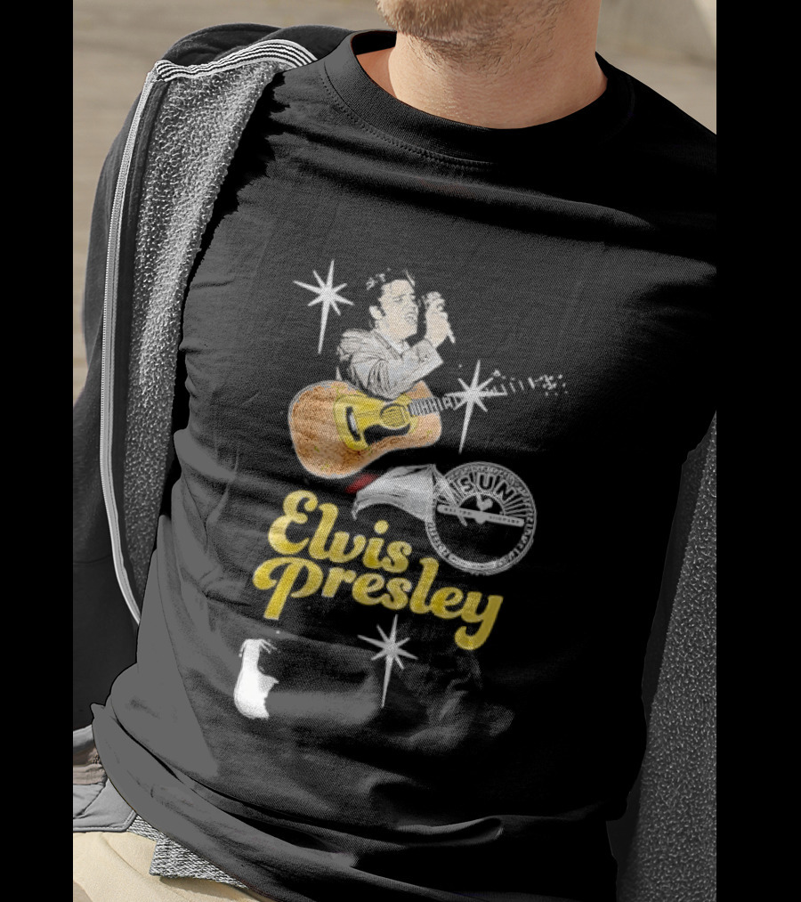 Sun Record Company Elvis Presley Playing Acoustic Guitar Starbursts T-Shirt