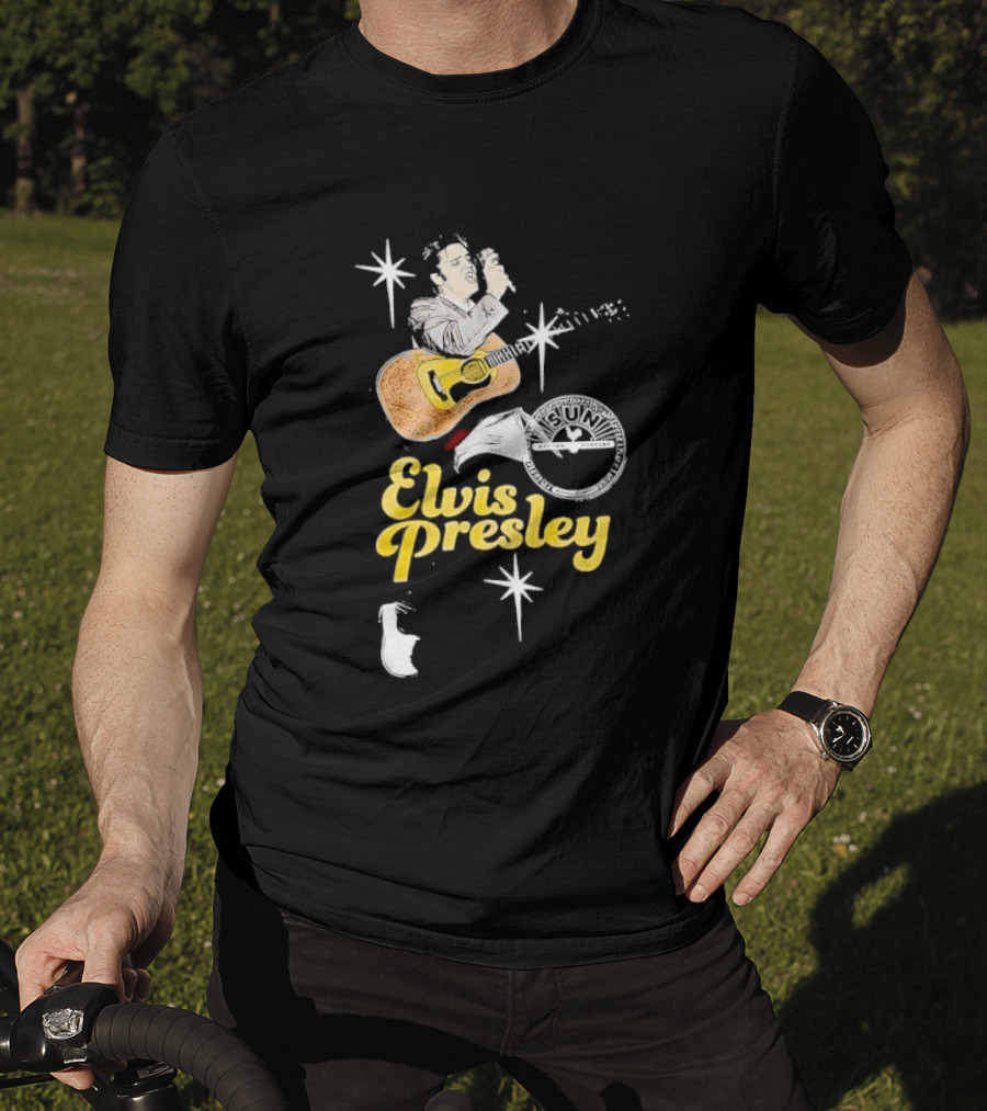 Sun Record Company Elvis Presley Playing Acoustic Guitar Starbursts T-Shirt