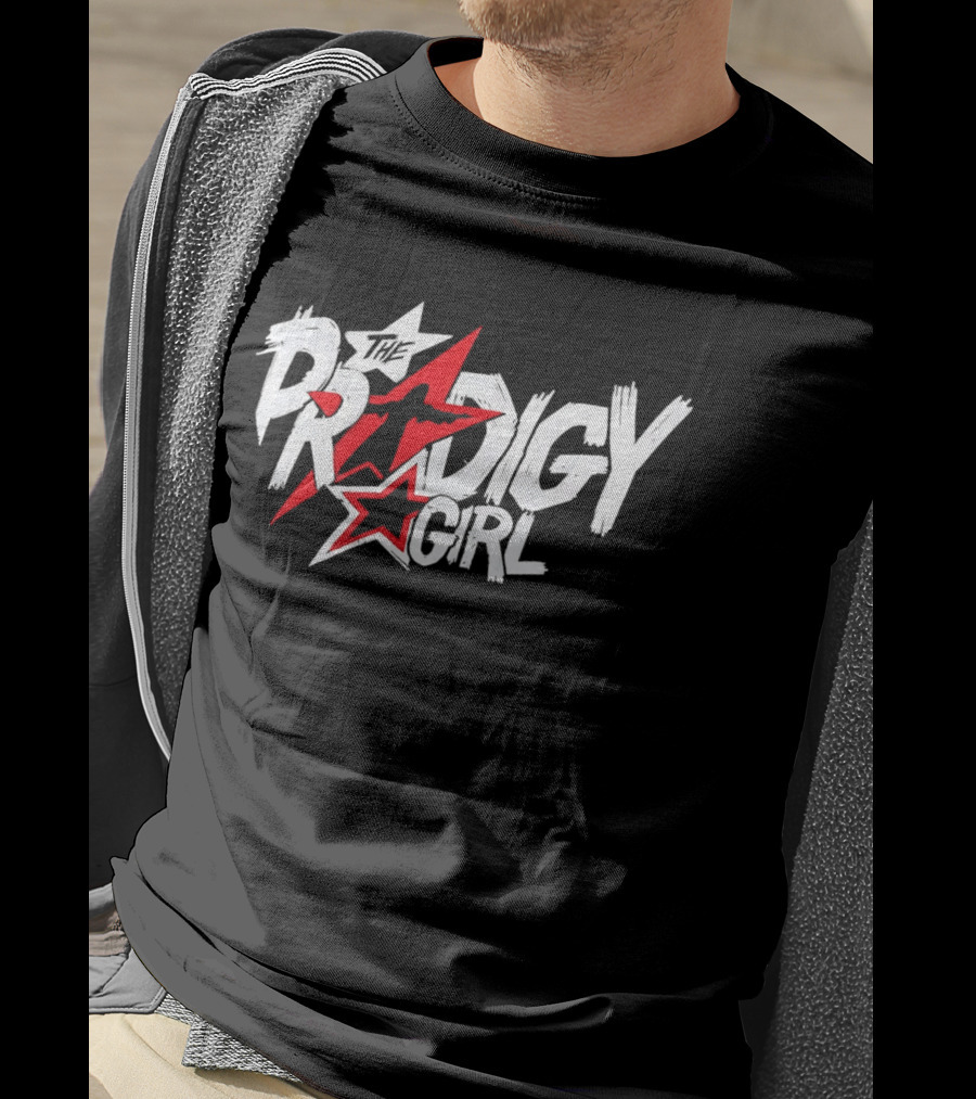 The Prodigy Girl Red White Stars Distressed Brush Lettering T-Shirt