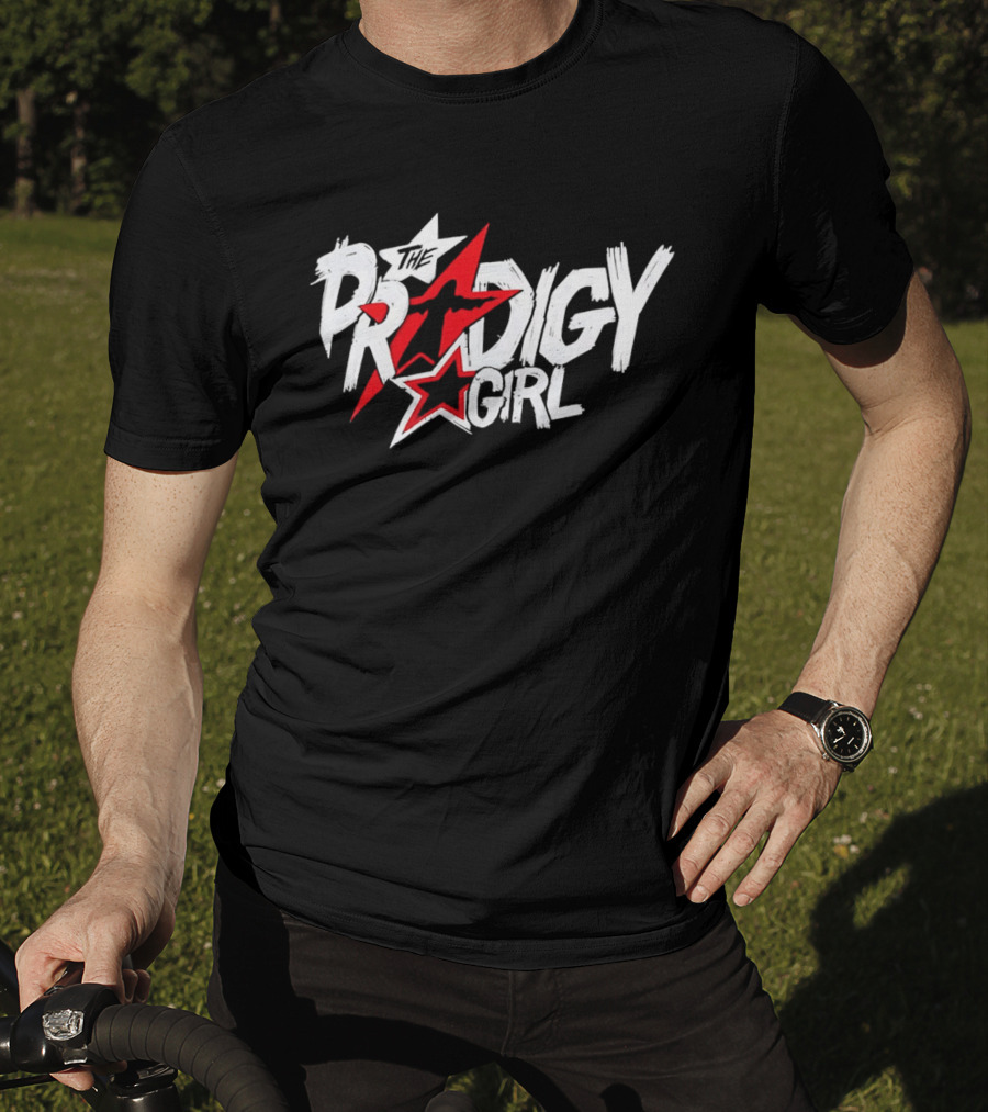 The Prodigy Girl Red White Stars Distressed Brush Lettering T-Shirt