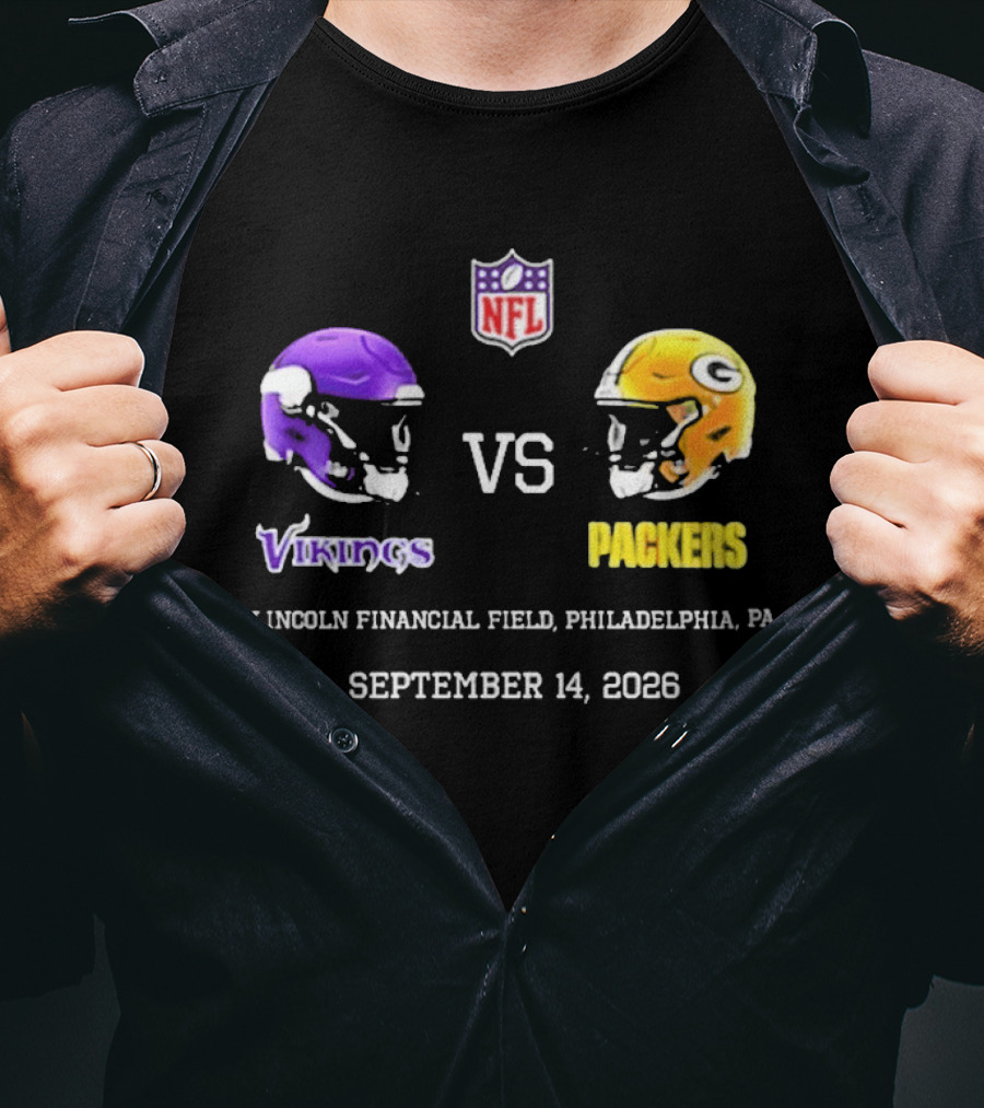 Vikings Vs Packers Lincoln Financial Field Philadelphia PA September 14 2026 T-Shirt