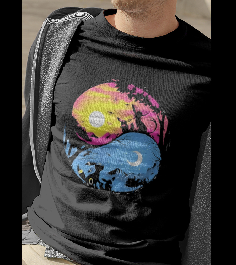 Yin Yang Espeon Umbreon Day Night Sunset Crescent Moon Harmony T-Shirt