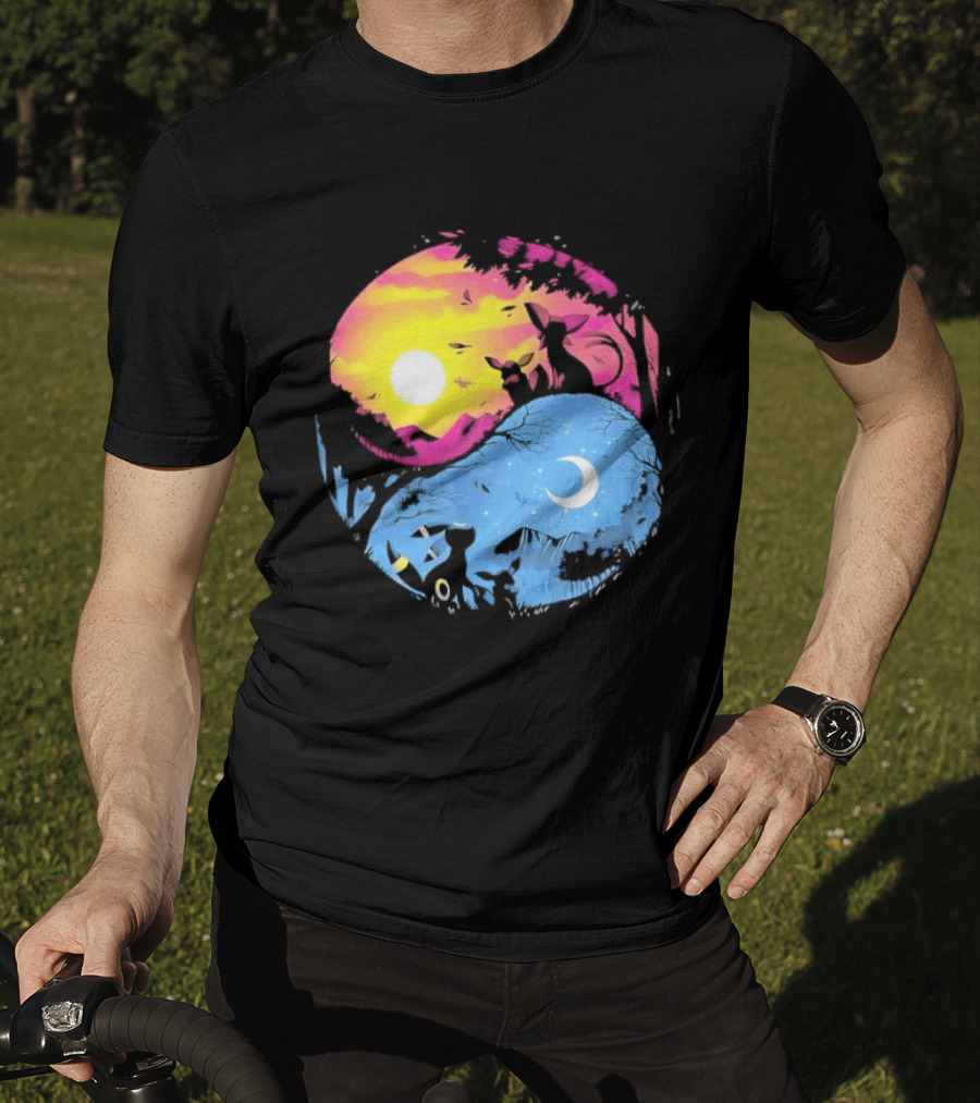 Yin Yang Espeon Umbreon Day Night Sunset Crescent Moon Harmony T-Shirt