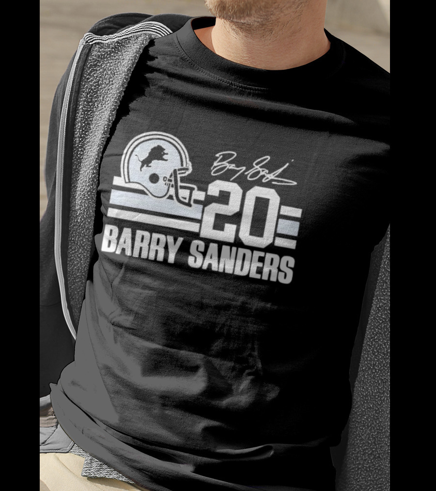 Detroit Lions Barry Sanders 20 Helmet Stripes By BS Signature T-Shirt