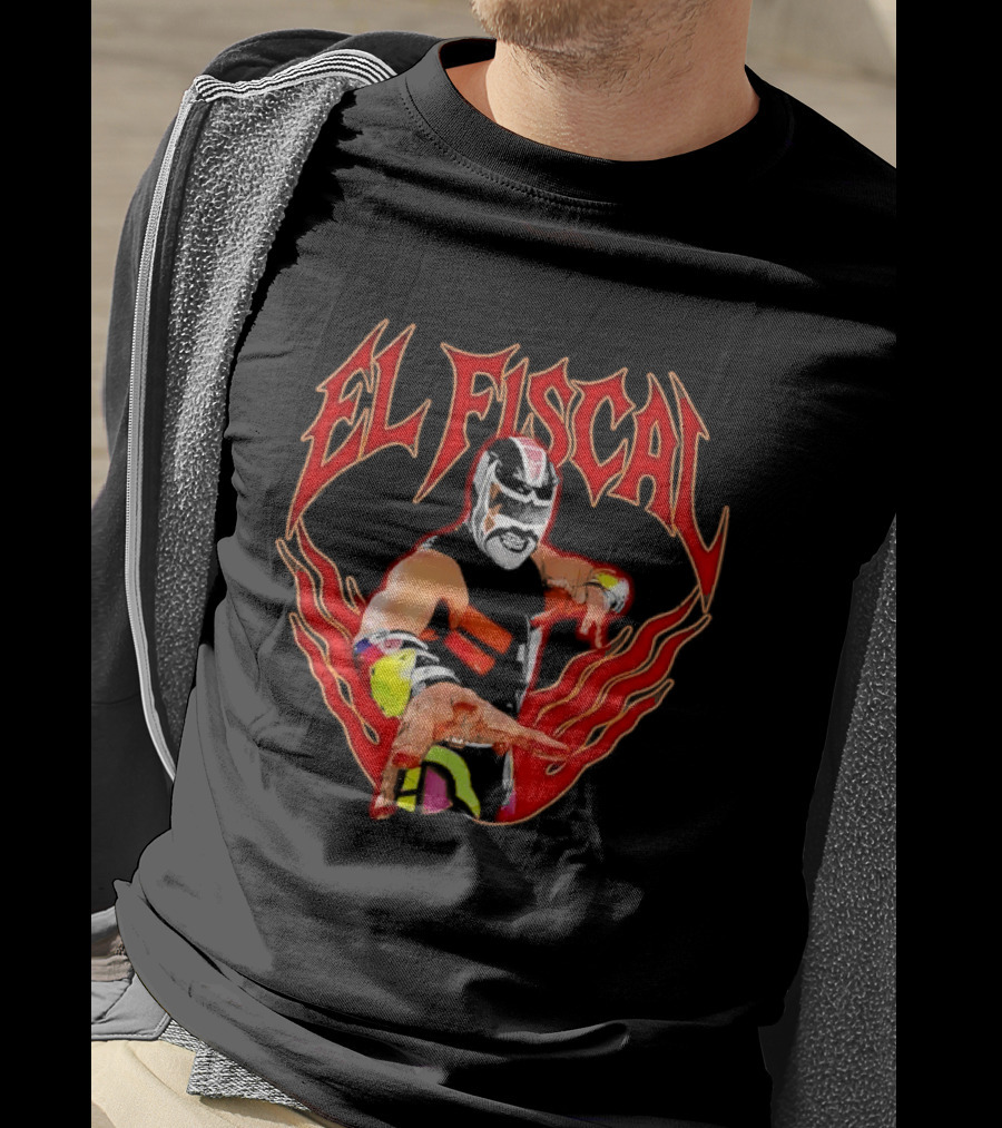 El Fiscal Masked Luchador Wrestler With Flame Hand Frame T-Shirt